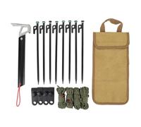 8 Pack Tent Stakes, Camping Accessories Kit, Mallet Stake Hammer avec des Lignes de Gars extérieures de 4 mm, des piquets de Corde de Camping légers avec Sac de Rangement pour Le (Orange Noir) (Kaki)