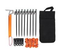8 Pack Tent Stakes, Camping Accessories Kit, Mallet Stake Hammer avec des Lignes de Gars extérieures de 4 mm, des piquets de Corde de Camping légers avec Sac de Rangement pour Le (Orange Noir)