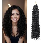 8 Packs GoGo Curl Crochet Hair 18 Inch Long Curly Crochet Hair for Women Beach Curl Water Wave Deep Twist Crochet Braids Synthetic Braiding Hair Extensions (1B, 18 Inch(pack of 8))