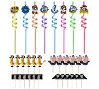 8 Pailles Pirate Dessin Animé, 24 Inserts Dessert Pirate, Décoration Pirate Pour Anniversaire Enfant, Décoration Gâteau Pirate