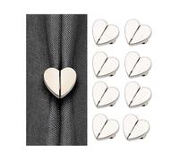 8 paires - Aimants pour rideaux - Aimants en forme de cœur - Pinces à rideaux - Empêche la lumière d'entrer - Argent - 2,4 cm