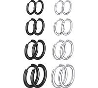 8 Paires Boucles d'Oreilles Anneau Cartilage Boucles d'Oreilles Petites Créoles en Acier Inoxydable Anneaux à Lèvres Nez pour Femmes (12 mm, 14 mm, 16 mm, 18 mm, Couleur Acier, Noir)