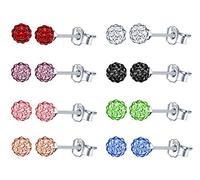 8 Paires Boucles d'oreilles boule disco ronde en Argent 925 et cristal pour femmes et filles, Couleur blanc/noir/rose/bleu/vert/violet/rouge/champagne