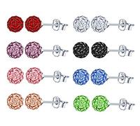 8 Paires Boucles d'oreilles boule disco ronde en Argent 925 et cristal pour femmes et filles, Couleur blanc/noir/rose/bleu/vert/violet/rouge/champagne