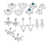 8 paires boucles d'oreilles vintage en argent pour fille femme,clous de fleur de lotus creux boho, boucles d'oreilles en cristal uni avant arrière bijoux de mode orientaux pour cadeau d'anniversaire