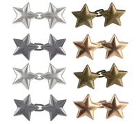 8 Paires d'Attaches Réglables pour Pantalons Boutons Étoilés (Or/Argent/Noir Brillant/Bronze) Serre-Taille sans Couture pour Jeans, Jupes - Clip Ajustable en Métal - Accessoire de Mode Polyvalent