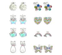 8 paires de boucles d'oreilles en métal, papillon, fleur, étoile, amour, nuage, boucles d'oreilles style chat, boucles d'oreilles exquises et à la mode, créativité personnalisée, Acier allié