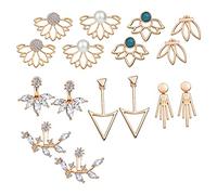 8 paires de boucles d'oreilles en or vintage pour femme fille, clous creux en fleur de lotus, boucle d'oreille en cristal uni avant arrière bijoux de mode oriental pour cadeau d'anniversaire