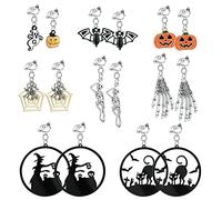 8 Paires Halloween Boucles d'oreilles Clip Pour Femmes Enfants, Citrouille Araignée Squelette Boucles d'oreilles Horreurs d'Halloween Cadeau de fête Accessoires de bijouterie