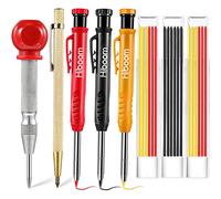 8 Paquets Set de Crayons de Charpentier avec Poinçon Central, Outil à Tracer à Carbure, Marqueur Porte-Mine Outil de Marquage avec Taille-Crayon Intégré, 21 Recharges Rouge Jaune Gris