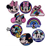 8 patchs brodés à repasser sur les vêtements. Patrons décoratifs pour décorer et réparer les pantalons, vestes, sacs à dos, etc. (Mickey arc en ciel)