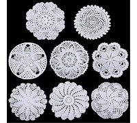 8 Pcs 6 à 8 Pouces Napperons en Dentelle de Coton sous-Verres en Dentelle à Main au Crochet Napperon Rond en Dentelle Rustique pour Cuisine Salle à Manger Fête Capteur de Rêve (Blanc)