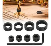 8 Pcs Bagues D'arrêt de Foret, Bague de Limitation de Perçage, 3-16 mm, Collier de Perçage Robuste pour Menuiserie, avec Clé Hexagonale, Outil Ajustable de Localisation de Position D'anneau (Noir)