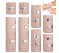 8 Pcs Bandages de Compression, Bandage Elastique Lavables et Réutilisables avec Clips Auto-agrippants pour Chevilles, Genoux, Poignets, Mains, Pieds et Jambes (5/7,5/10/15 cm) x 4,5 m