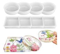 8 pcs cavité profonde Moules en Silicone pour Résine Époxy,Moules Ronds et Carrés pour Sous-Verres DIY,Moule de dessous de verre épaissi，moule réutilisable，Parfaits pour Moulage en Résine Décoration