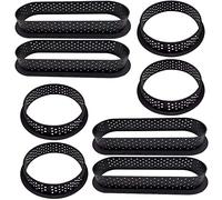 8 Pcs Cercle a Tarte, DIY Silicone Moule Tartelette Cercle a Tarte résistant à la chaleur, Perforated Cercle a Patisserie,Moule à Gâteau Perforé, Cercle a Patisserie for Home and Baking (Noir)