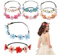 8 pcs couronne de fleurs pour femmes filles élastiques Boho Flower Bandbands avec 5 pcs fleurs de style hawaii-style fée couronne pour la mariée, la demoiselle d'honneur, la prise photos, les voya