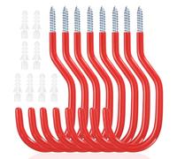 8 Pcs Crochet de Vélo, Support Velo Mural, Crochets de Rangement, Porte Velo Mural, Crochets de Garage, Crochets à Visser pour Plafond de Garage Vélos Outils électriques Tuyaux Arrosage(Rouge)