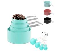 8 Pcs Cuillere Doseuse Et Measuring Cups Ensemble,4 Cuillere Mesurer et 4 Tasses Mesure,Set D’ustensiles Mesure Acier Inoxydable Avec Cuilleres Doseuses pour Mesurer Solides et Liquides(Bleu)
