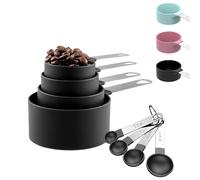 8 Pcs Cuillere Doseuse Et Measuring Cups Ensemble,4 Cuillere Mesurer et 4 Tasses Mesure,Set D’ustensiles Mesure Acier Inoxydable Avec Cuilleres Doseuses pour Mesurer Solides et Liquides(Noir)