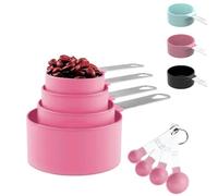 8 Pcs Cuillere Doseuse Et Measuring Cups Ensemble,4 Cuillere Mesurer et 4 Tasses Mesure,Set D’ustensiles Mesure Acier Inoxydable Avec Cuilleres Doseuses pour Mesurer Solides et Liquides(Rose)