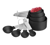 8 Pcs Cuillères & Tasses Doseuses (4+4), Mesure Liquides/Solides, Ensemble Noir pour Cuisine Label