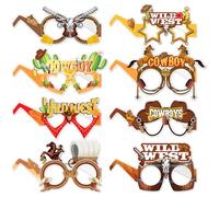 8 Pcs Décoration de Lunettes de Fête de Cowboy Occidental Cowboy Paper Fête Lunettes Masque Accessoires de Photomaton Fête Favors Supplies pour Carnival Wild West Cowboy Party Thème Cowgirl Birthday