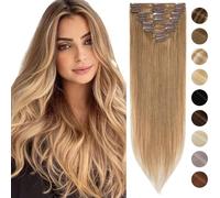 8 PCS Extension A Clip Cheveux Naturel Lisse Epaisseur Fine - #27 Blond Foncé - 16" Clip In Hair Extension Human Hair Rajout Cheveux Lustrés