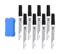 8 PCS Feutre Tableau Blanc Effacable,Marqueur Noir Avec Gomme pour Tableau Blanc pour L'éCole, la Salle de Classe, le Bureau, la RéUnion, la Maison et le RéFrigéRateur Marqueur pour Tableau Blanc