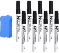 8 Pcs Feutre Tableau Blanc Effacable,Marqueur Noir Avec Gomme Pour Tableau Blanc Pour L'école, La Salle De Classe, Le Bureau, La Réunion, La Maison Et Le Réfrigérateur Marqueur Pour Tableau Blanc
