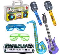 8 PCS Inflatables Guitare Saxophone Microphone Boombox Clavier Ballons Instruments De Musique Accessoires Lumineux Lunettes Glow dans Le Noir pour La Fête Fournitures Party Favors Ballons Couleur Alé