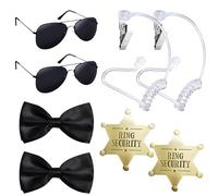 8 Pcs Kids Wedding Sunglasses, Ring Bearer Proposal Bow Tie & Security Set with Badge & Earpiece for Kids Wedding Props & Cosplay