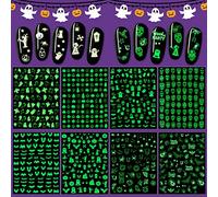 8 Pcs Lumineux Stickers Nail Art, Glow in the Dark 3D Auto-adhésif Nail Art avec Pince à Épiler pour Halloween