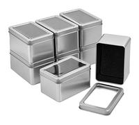 8 Pcs Mini Boîtes Métal avec Couvercle, Boîte Conteneur Rectangulaire Sans Charnières, Organisateur en Argent en Fer avec Couvercle Transparent pour Cadeaux de Bonbons, 107x72x60 mm