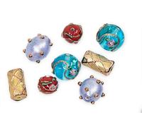 8 pcs mix of Bohemia Lampwork Czech Glass Beads with pearl decorated beads, modern lampwork desogn and round flower beads, LW 002