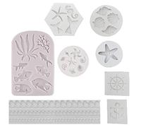 8 pcs Moule à gâteau en fondant marin, moule à bonbons en silicone pour coquillages, étoiles de mer, algues, poissons, conques, queue de sirène, moule à chocolat pour décoration de gâteaux,