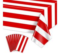 8 Pcs Nappes Verticales Rayées Rouges Et Blanches, Nappe De Carnaval Nappes en Plastique Jetables À Rayures Rouges pour Fête À Thème De Carnaval, Soirée Cinéma, Anniversaire, 220 X 130 Cm