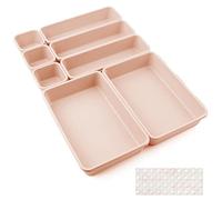 8 Pcs Organisateur Rangement Tiroir Cuisine Organiseur de Rangement Bureau Tiroir Plastique Salle avec 40 Pcs Boule Bntidérapante en Siliconedede Bain Plateaux pour Maquillage, Cuisine(Rose)