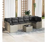 8 Pcs Outdoor Patio Furniture Set, Modular Garden Sofa Sectional with Cushions, Waterproof Wicker Rattan & Powder-Coated Steel Frame, Light Grey and Dark Grey for Terrace, Backyard, Poolside