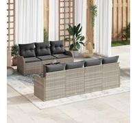 8 Pcs Outdoor Patio Furniture Set, Modular Garden Sofa Sectional with Tempered Glass Coffee Table, Lightweight Waterproof Poly Rattan and Powder Coated Steel Frame in Light & Dark Grey for Terrace