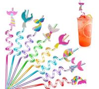 8 Pcs pailles enfants reutilisables, Sirène Straws Spirale, pailles réutilisables, Pailles en Sirène pour les Enfants, pour fête d'anniversaire d'enfants, Décoration de Table Fête