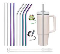8 Pcs Pailles Inox Reutilisable, Paille Metal 30 cm avec Goupillon Paille et Couvre Paille, Paille Reutilisable pour Cocktails, Lait Glacé, Thé, Milkshakes, Café Glacé, Smoothie
