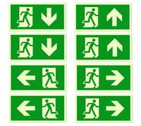 8 PCS Panneau Issue de Secours Quatre Directions Plaque de Issue der Secours Panneau de Sortie Urgence Photoluminescents Autocollant sortie d'urgence 300 x 150 mm (Haut, Bas, Gauche, Droite)