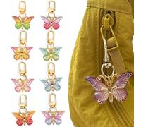 8 Pcs Papillon Charm Porte-clé Porte-clé Papillon Acrylique Dégradé Couleur | Accessoire Tendance pour Homme et Femme, pour Clés Clip, Sac à Main, Sac à Dos Accessoires