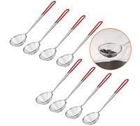 8 Pcs Passoire à Fondue, Passoire en Acier Inoxydable avec Poignée Longue, Passoire Ecumoire pour Fondue, Soupe, Thé au Lait, Tamisage, Epuisette Fondue à Mailles Fines Rouge