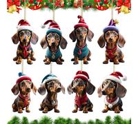 8 Pcs Pendentif Arbre de Noël Teckel, Décorations d'arbre de Noël Teckel Mignon 2D Acrylique, Décorations pour Sapin de Noel de teckels, pour Voiture, Sacs à Dos, Portes, Décoration d'arbre Noel