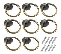 8 Pcs Poignée de Tiroir Vintage Bouton de Meuble Poignées de Placard Rondes Boutons D'anneau De Tiroir Bague Poignée de Traction D'armoire Alliage Zinc Antique pour Cuisine Commode Porte Décor, Bronze