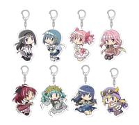 8 Pcs Porte Clef Madoka Magica Anime Figurine Kaname Madoka Pendentifs Porte-Clés Decoration Acrylique Chain Key Accessoires