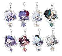 8 Pcs Porte Clés Honkai Stars Rail Jeux Figurine Fireflys Aventurines Keychain Pendentifs Decor Acrylique Porte Clef Set