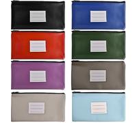 8 Pcs Porte Documents A5, 8 Couleurs Sac de Billet en PU, Pochette Dépôt de Billet avec Fermeture Éclair et Fenêtre Carte, Portefeuille en Cuir pour Homme Femme Chèques Facture Trésorerie (Set A)